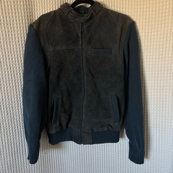 Vintage Blue and Gray Leather Zip Up Jacket - Picture 4 of 13